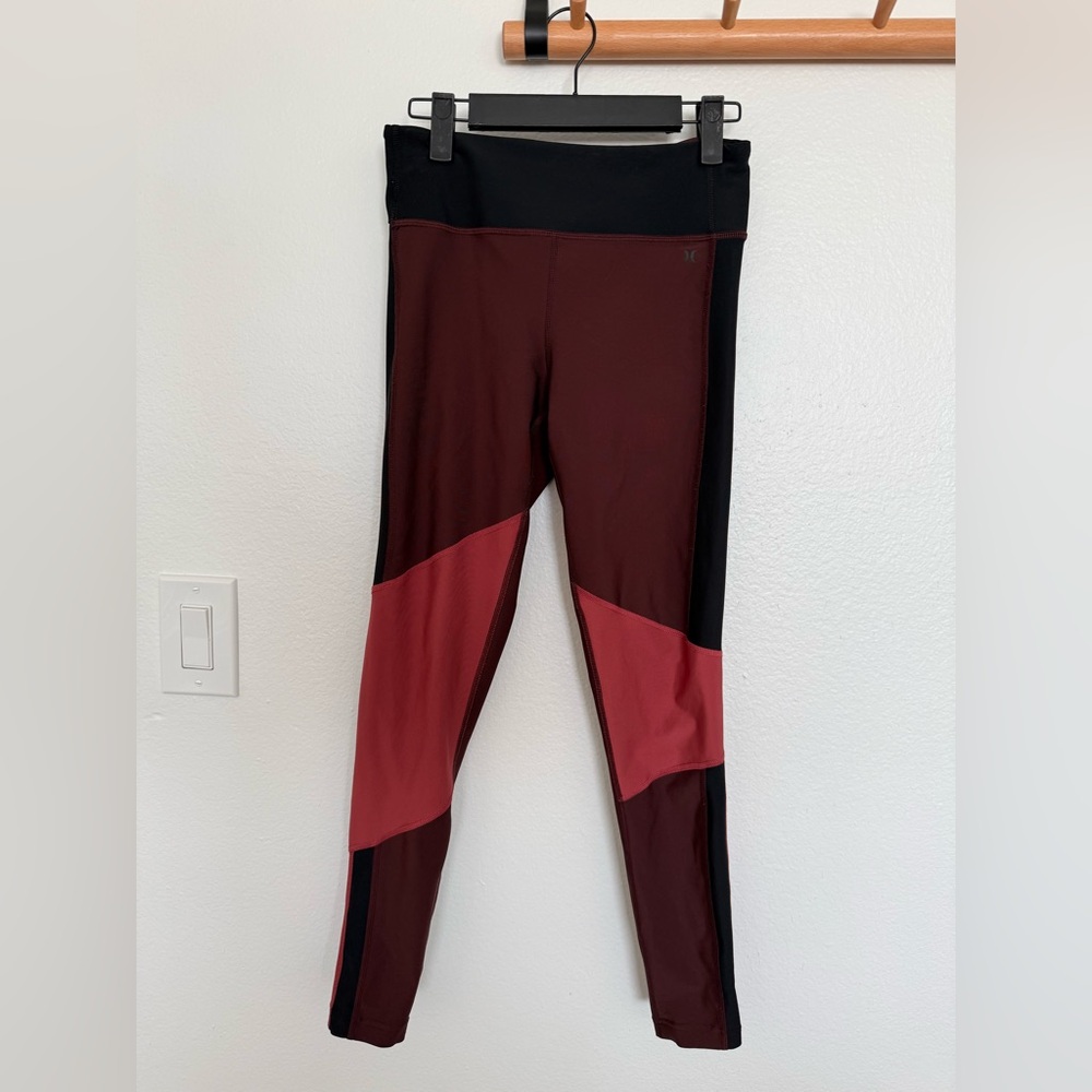 🖤 Hurley Colorblock Active Leggings (S) - Maroon/Black - UPF 50+